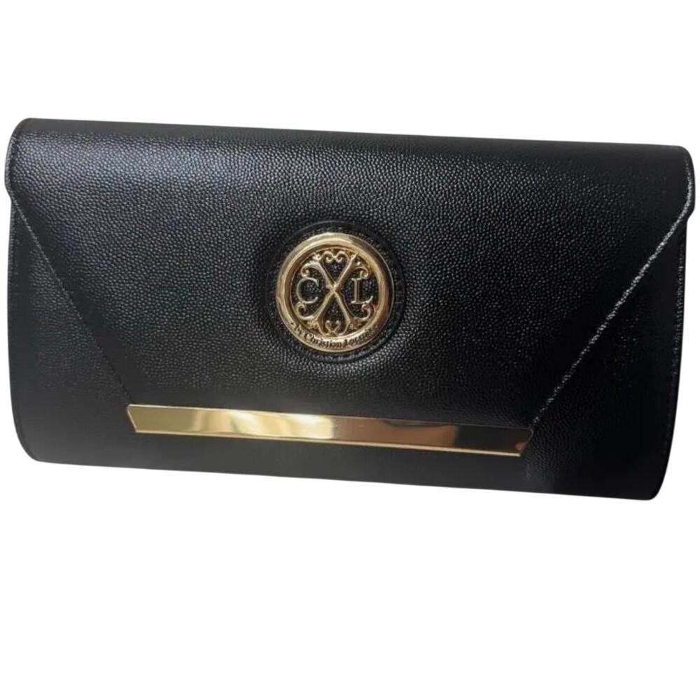 Christian Lacroix Glam Caviar Clutch, Black With Gold Chain, NWT